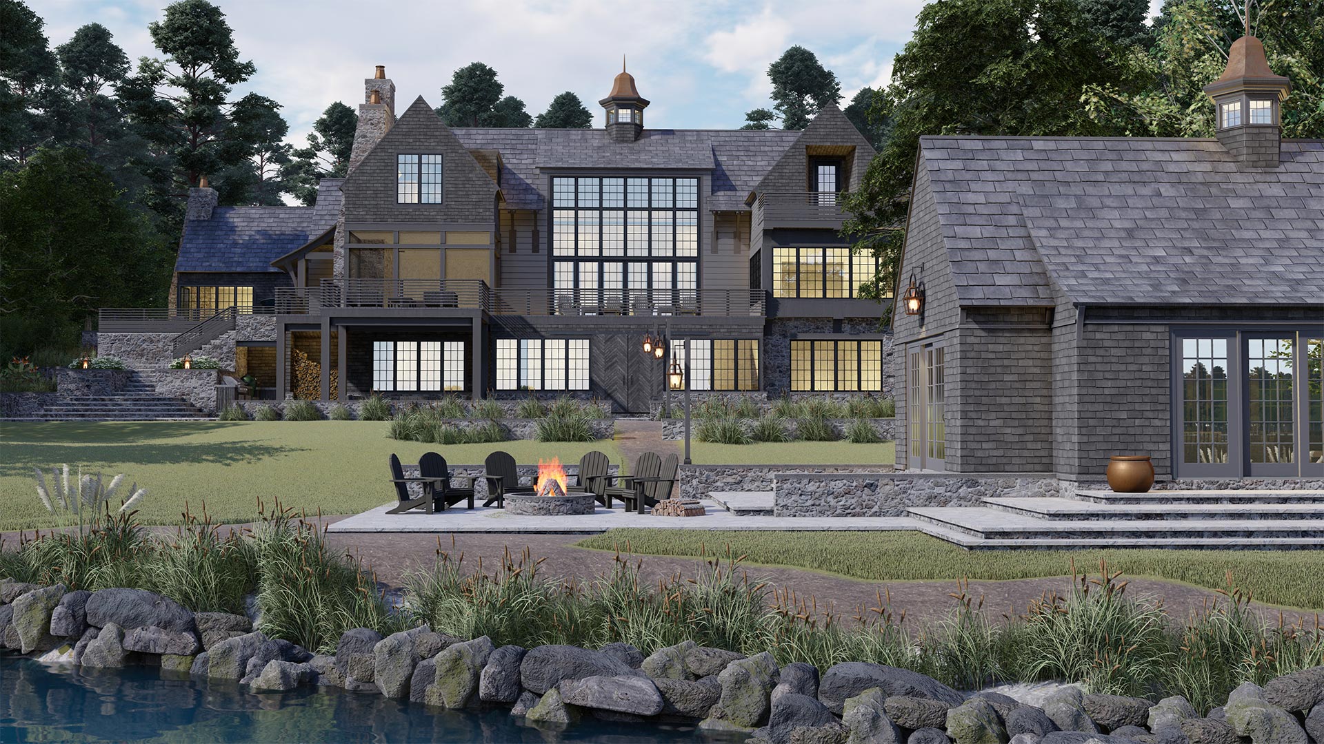 Rendering of a large lake house