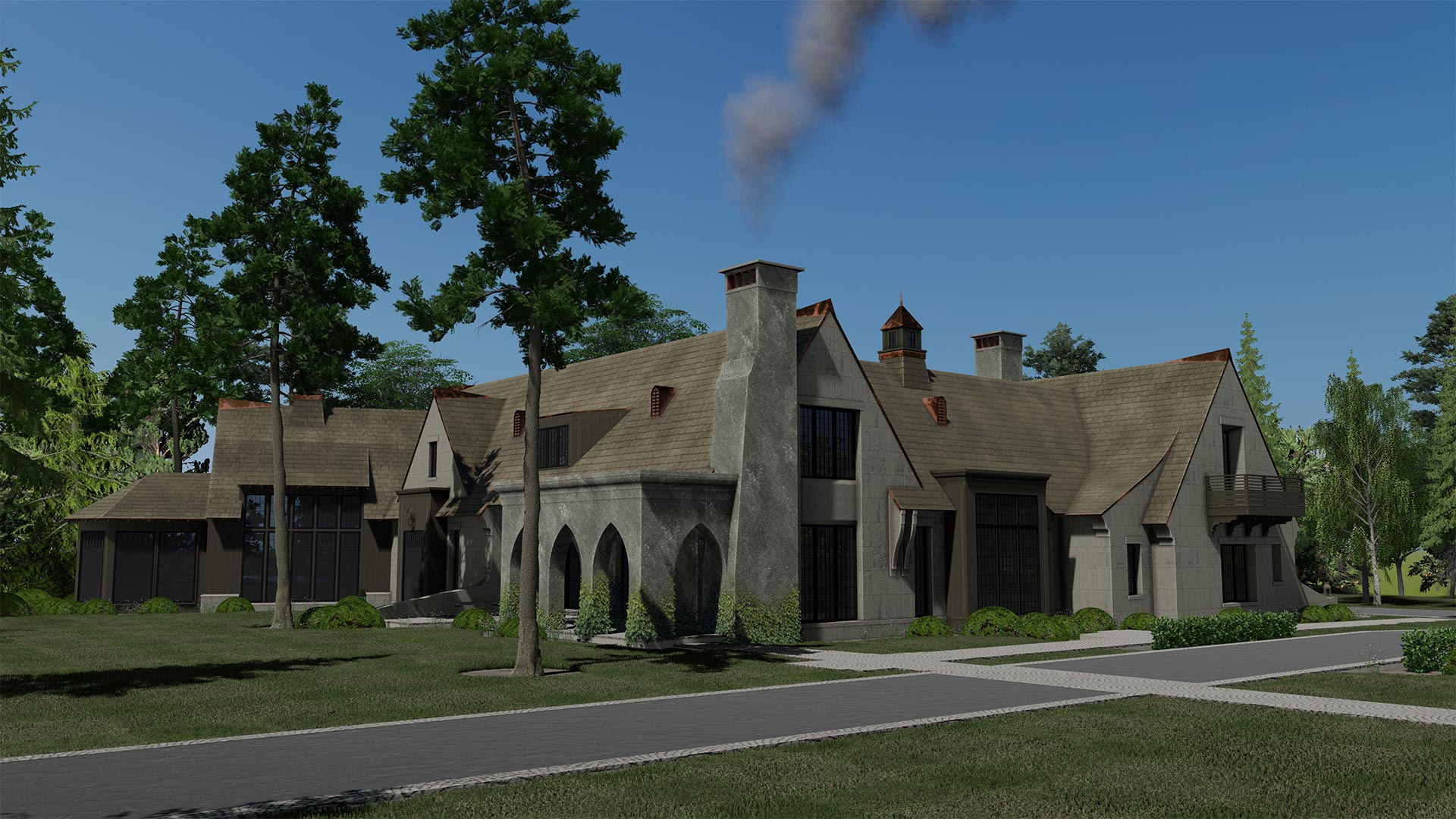 Rendering of a large house in the country