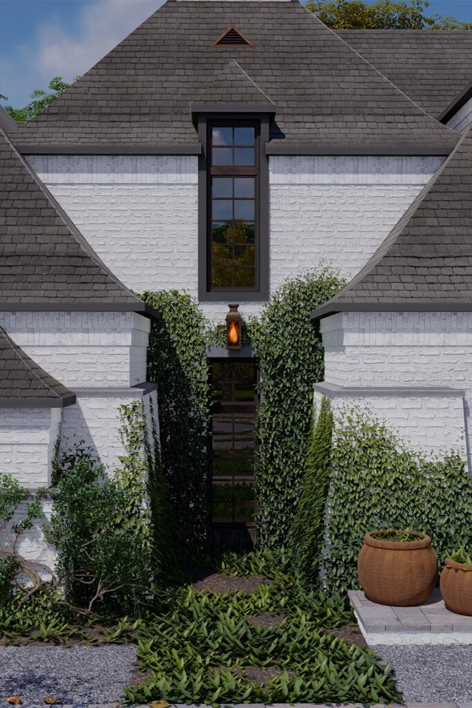 Rendering of a large house with vines grown over