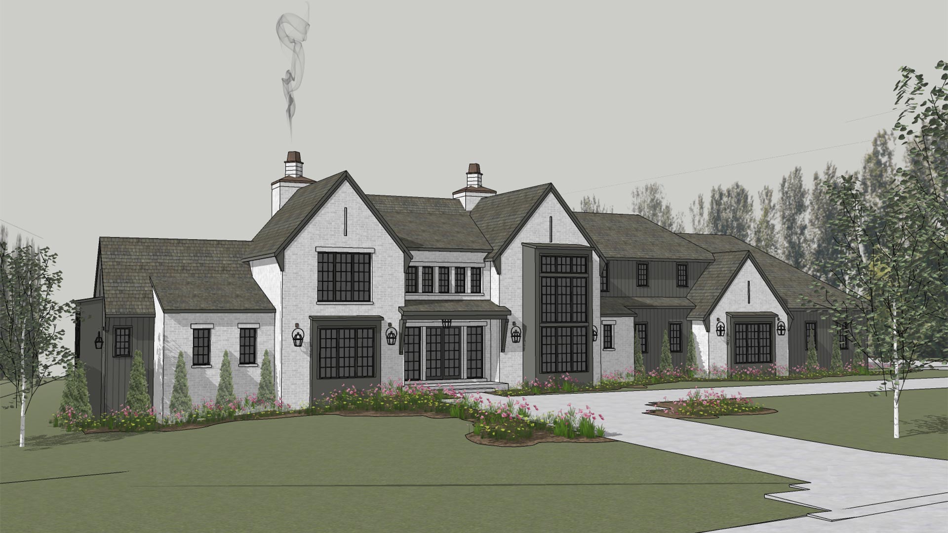 Rendering of a large house in the country