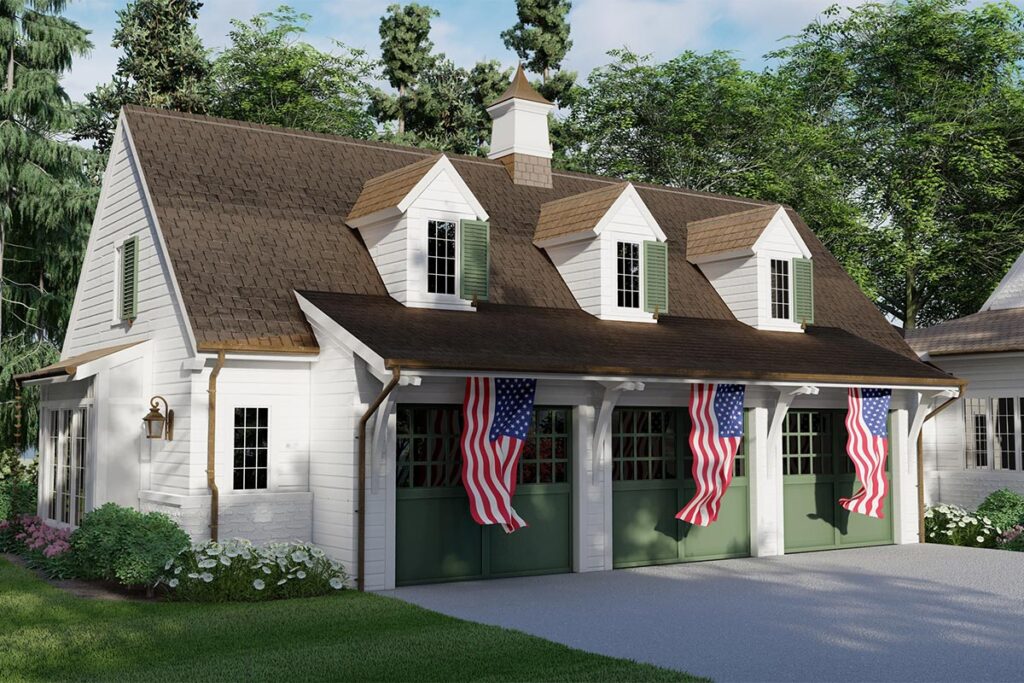 Rendering of a home with American flags